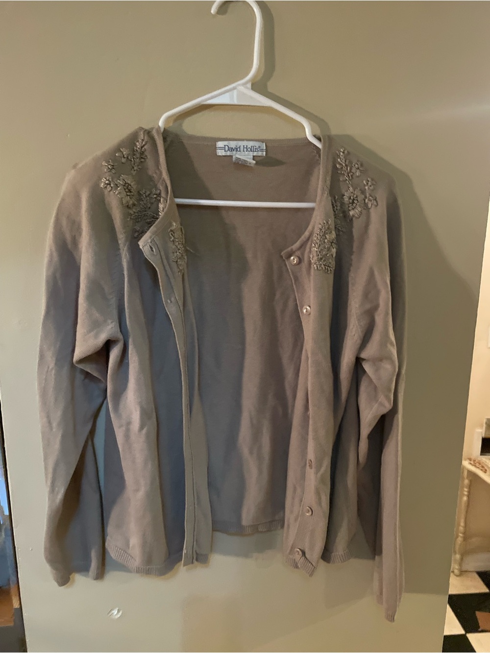 Vintage 90s David Hollis Embroidered tan Cardigan button down top
